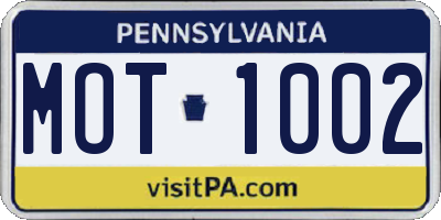 PA license plate MOT1002
