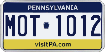 PA license plate MOT1012