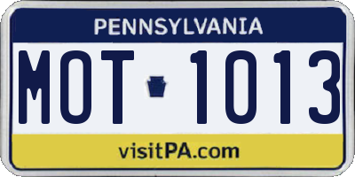 PA license plate MOT1013
