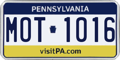 PA license plate MOT1016
