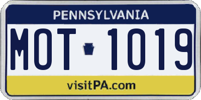 PA license plate MOT1019