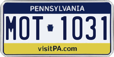 PA license plate MOT1031