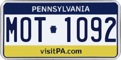 PA license plate MOT1092