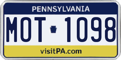 PA license plate MOT1098