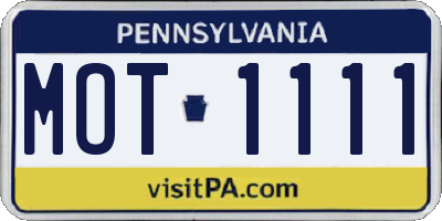 PA license plate MOT1111