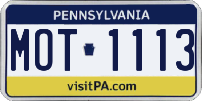 PA license plate MOT1113