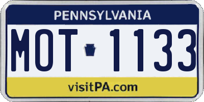 PA license plate MOT1133