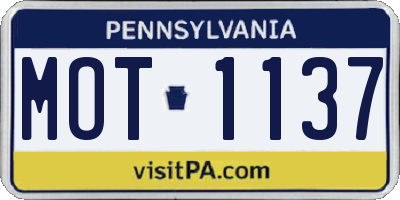 PA license plate MOT1137
