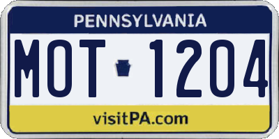 PA license plate MOT1204