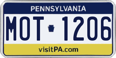 PA license plate MOT1206