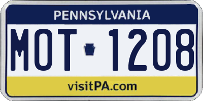 PA license plate MOT1208
