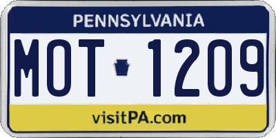 PA license plate MOT1209