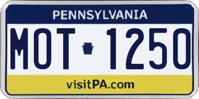 PA license plate MOT1250