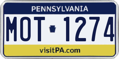 PA license plate MOT1274