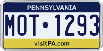 PA license plate MOT1293