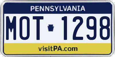 PA license plate MOT1298