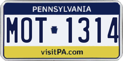 PA license plate MOT1314