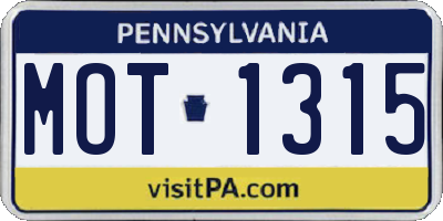 PA license plate MOT1315