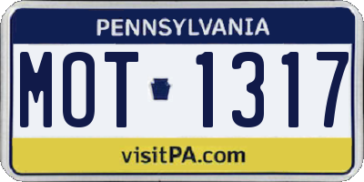 PA license plate MOT1317