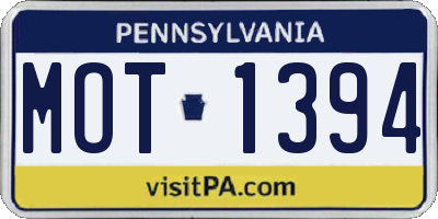 PA license plate MOT1394