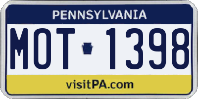 PA license plate MOT1398