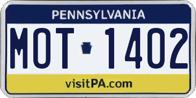 PA license plate MOT1402