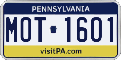 PA license plate MOT1601