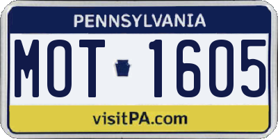 PA license plate MOT1605