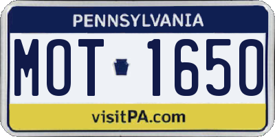 PA license plate MOT1650