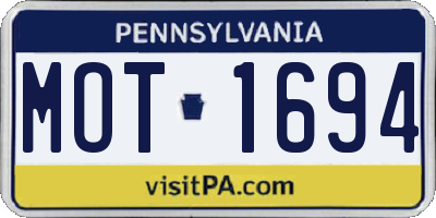 PA license plate MOT1694