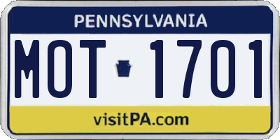 PA license plate MOT1701