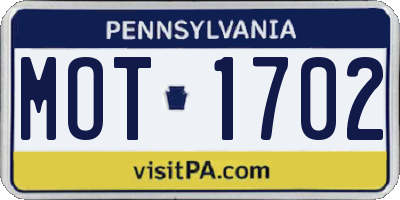 PA license plate MOT1702