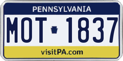 PA license plate MOT1837
