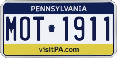 PA license plate MOT1911
