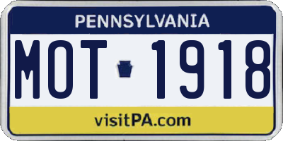 PA license plate MOT1918