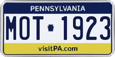 PA license plate MOT1923
