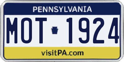 PA license plate MOT1924