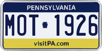 PA license plate MOT1926