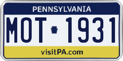 PA license plate MOT1931