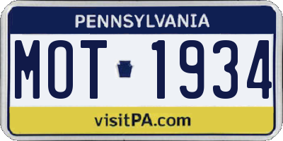 PA license plate MOT1934