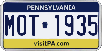 PA license plate MOT1935