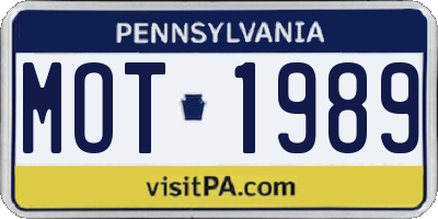 PA license plate MOT1989