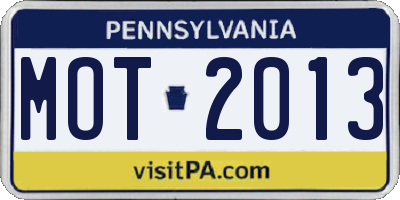 PA license plate MOT2013