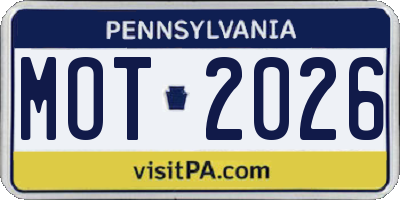 PA license plate MOT2026