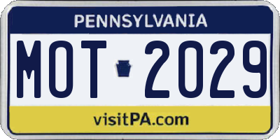 PA license plate MOT2029