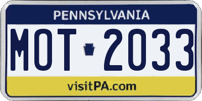 PA license plate MOT2033