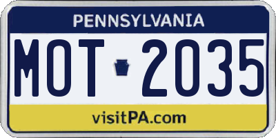 PA license plate MOT2035