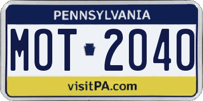 PA license plate MOT2040