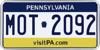 PA license plate MOT2092