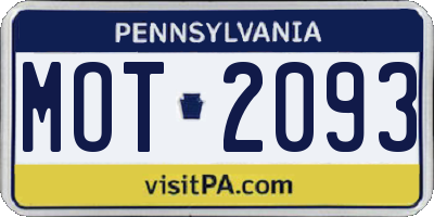 PA license plate MOT2093
